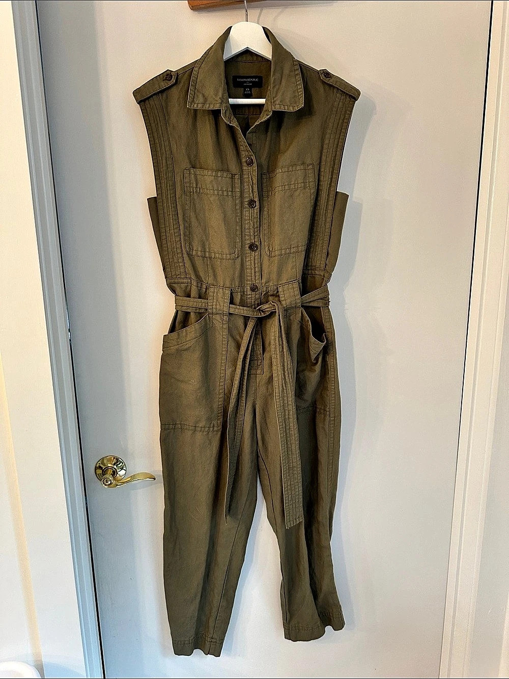 Banana Republic Linen Blend Utility Jumpsuit Green XS